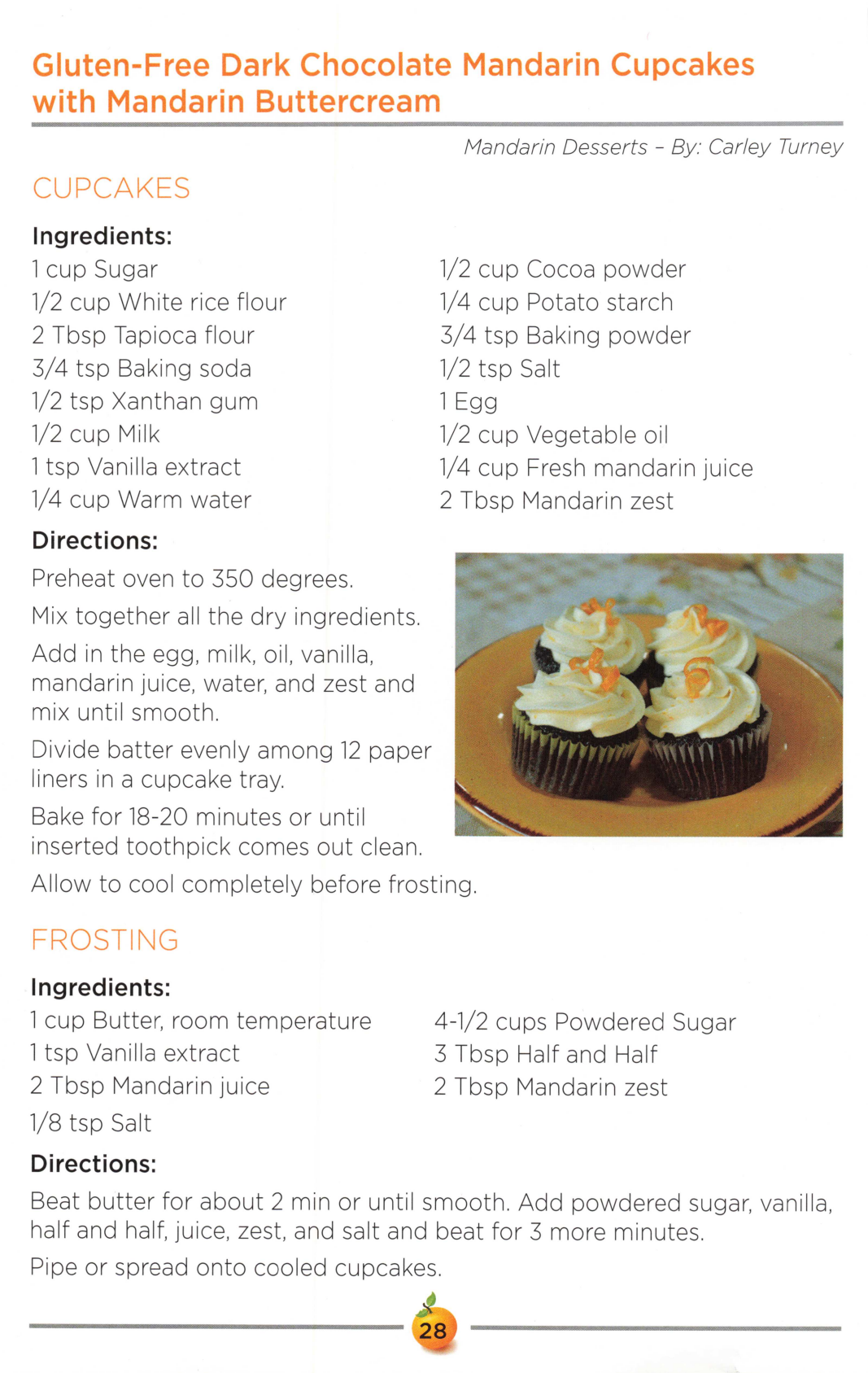 Gluten-Free Dark Chocolate Mandarin Cupcakes with Mandarin Buttercream