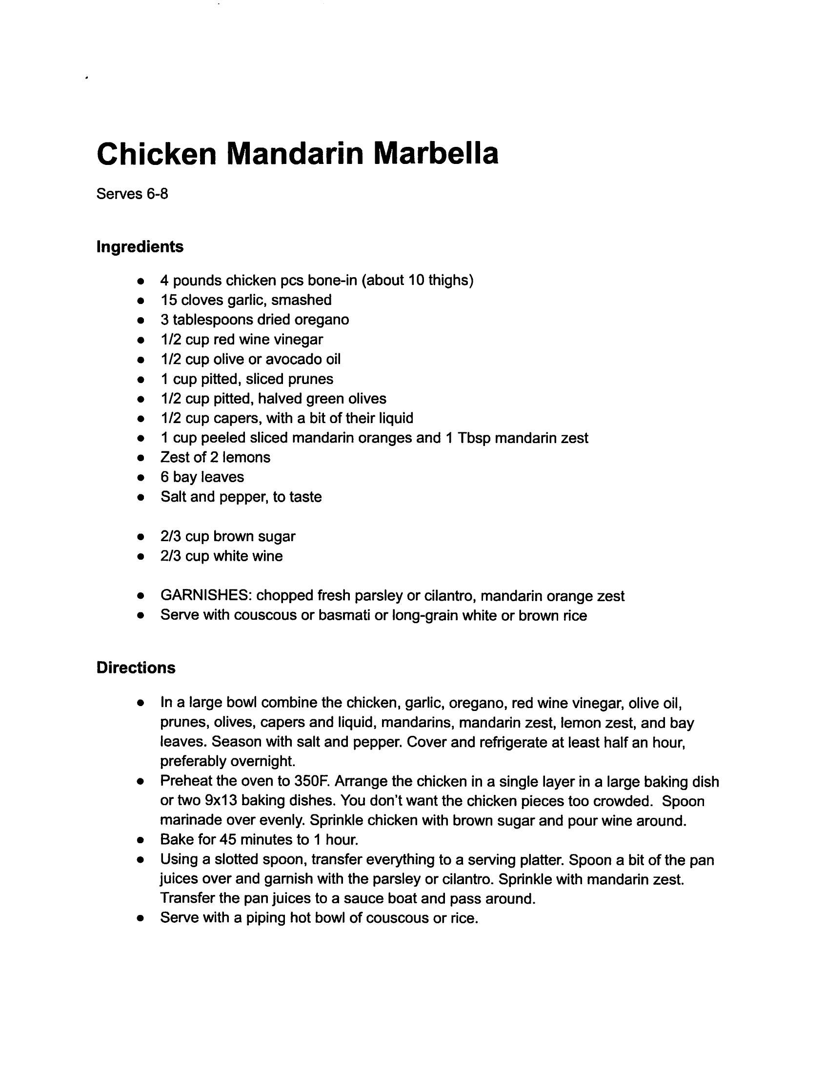 Chicken Mandarin Marbella